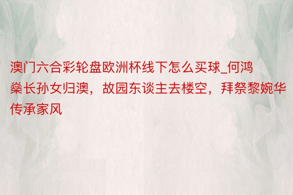 澳门六合彩轮盘欧洲杯线下怎么买球_何鸿燊长孙女归澳，故园东谈主去楼空，拜祭黎婉华传承家风