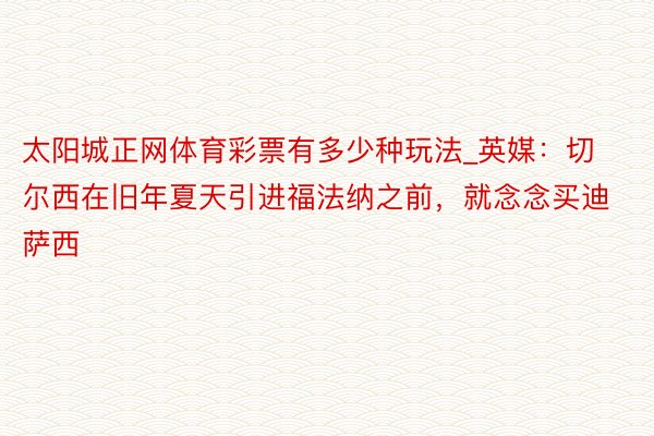 太阳城正网体育彩票有多少种玩法_英媒：切尔西在旧年夏天引进福法纳之前，就念念买迪萨西