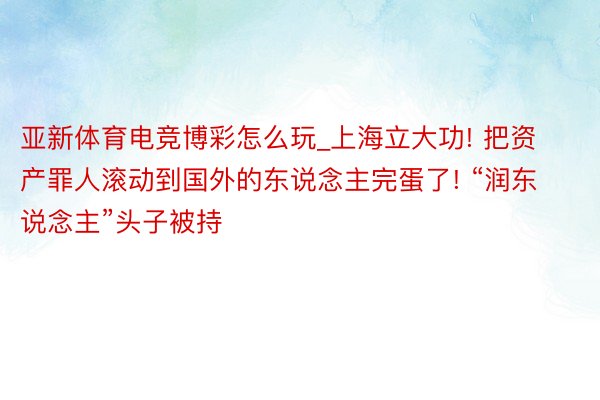 亚新体育电竞博彩怎么玩_上海立大功! 把资产罪人滚动到国外的东说念主完蛋了! “润东说念主”头子被持