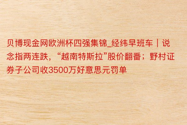 贝博现金网欧洲杯四强集锦_经纬早班车｜说念指两连跌，“越南特斯拉”股价翻番；野村证券子公司收3500万好意思元罚单