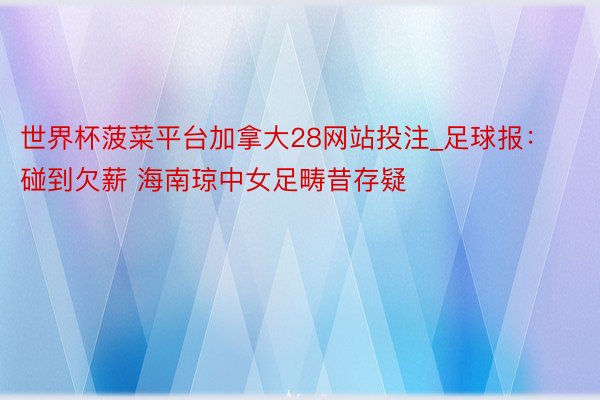 世界杯菠菜平台加拿大28网站投注_足球报：碰到欠薪 海南琼中女足畴昔存疑
